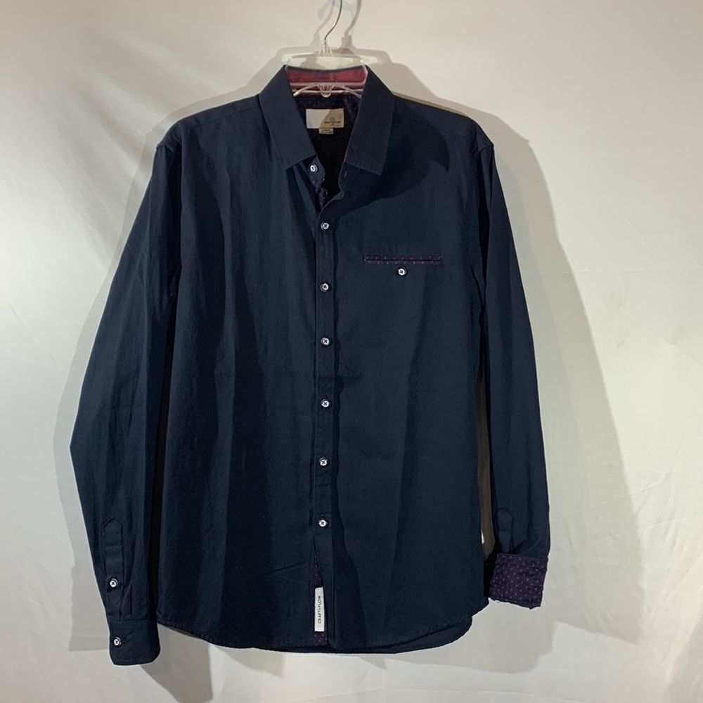 🟢3 for $20—-CRAFT+Flow button up shirt textured stripe contrasting print